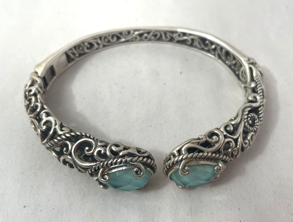 Carolyn Pollack 925 Sterling Silver Aqua Doublet Cuff Bracelet 43g